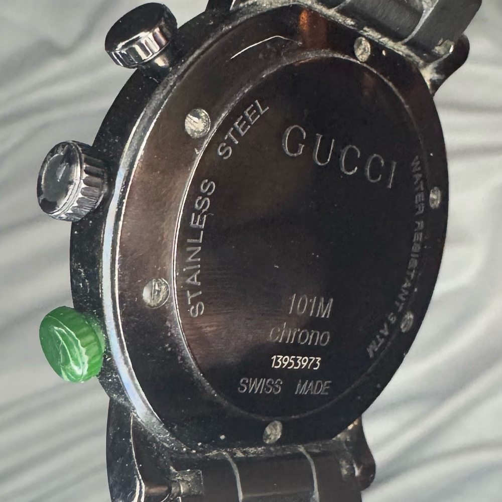 Gucci Black Stainless Steel Chrono Watch - PreOwned - Lifetime Battery Warranty - Picture 3 of 9